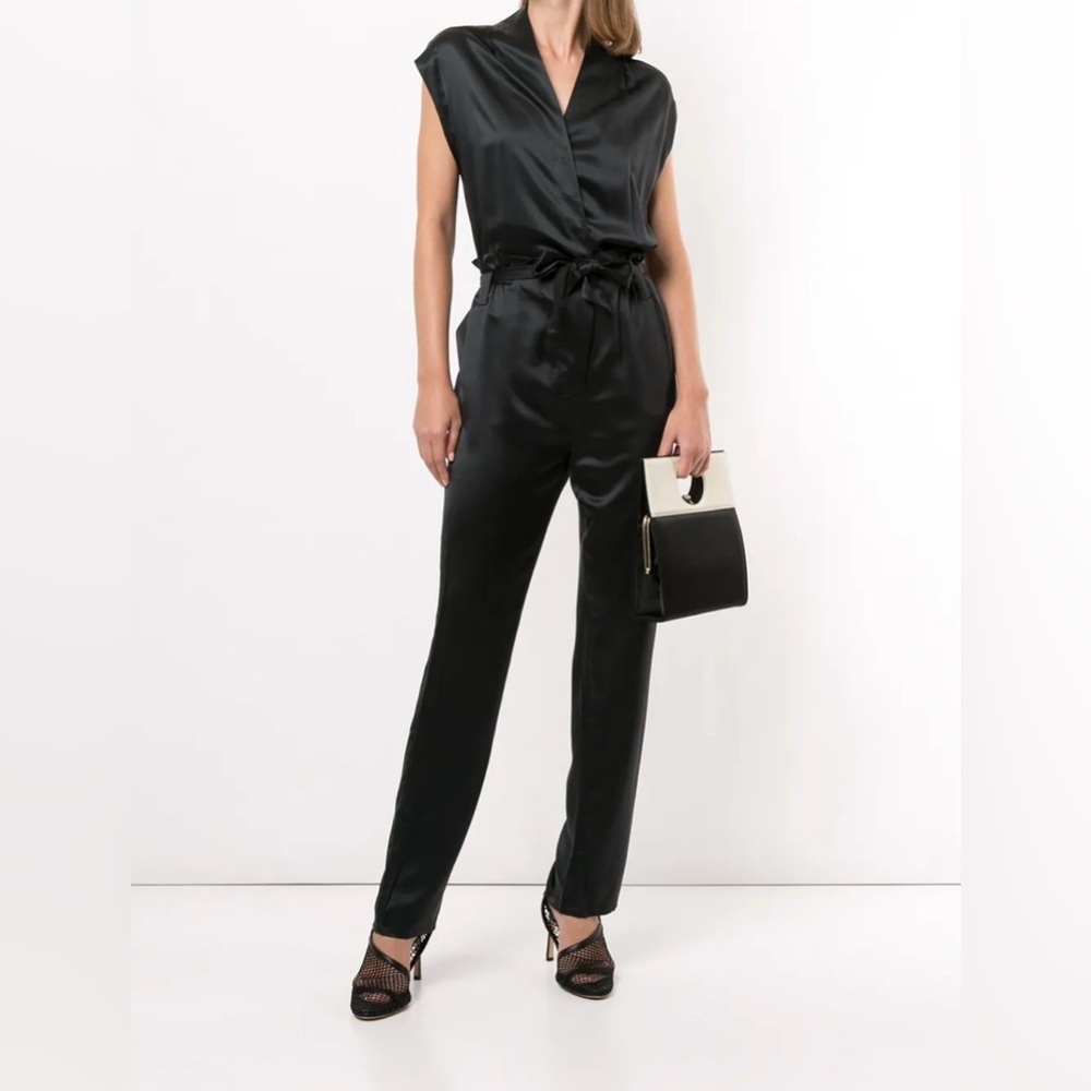 RTA Silk Jumpsuit Black With Belt Size L NWT